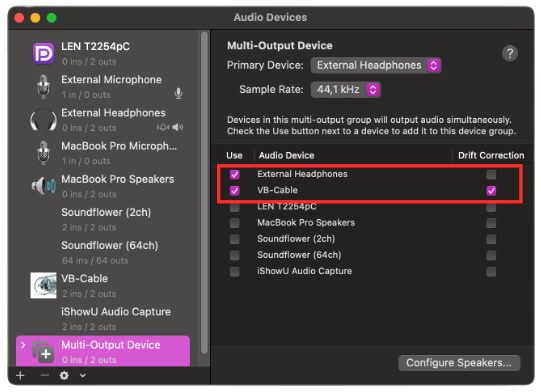 Setting up virtual audio cables on a MacOS computer