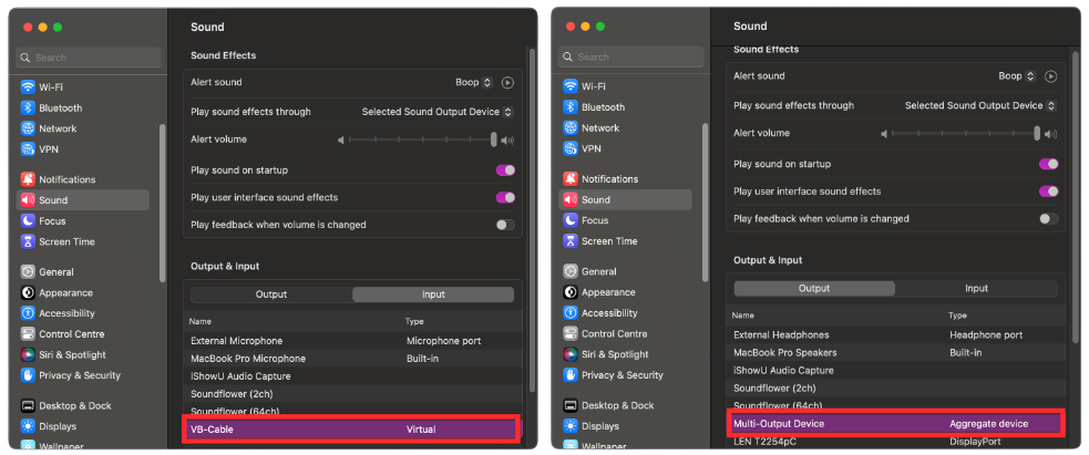 Setting virtual audio cables as an input source of a MacOS computer