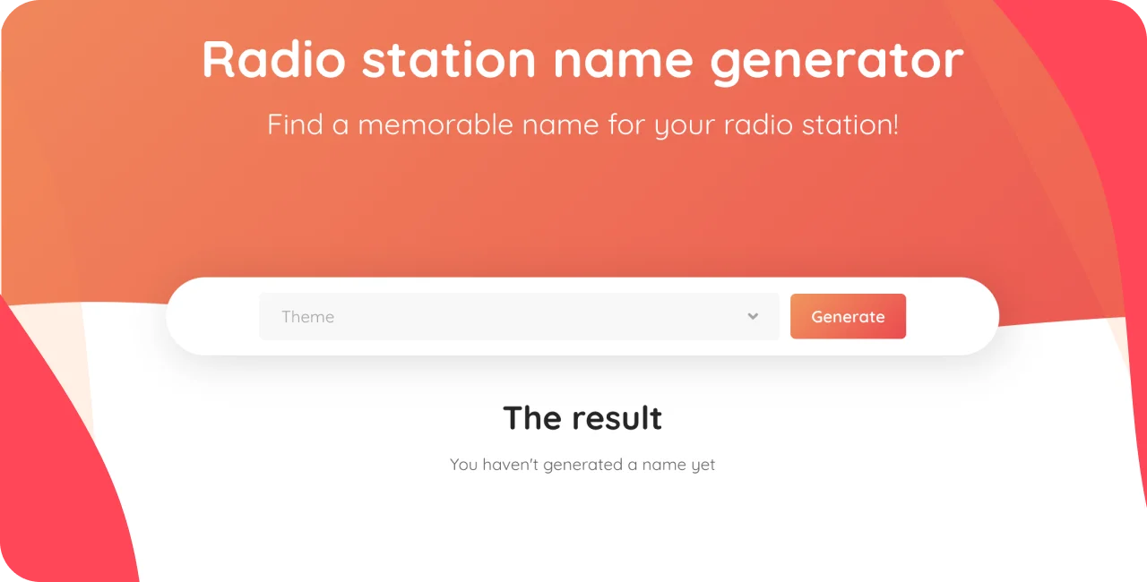 homepage of a radio name generator