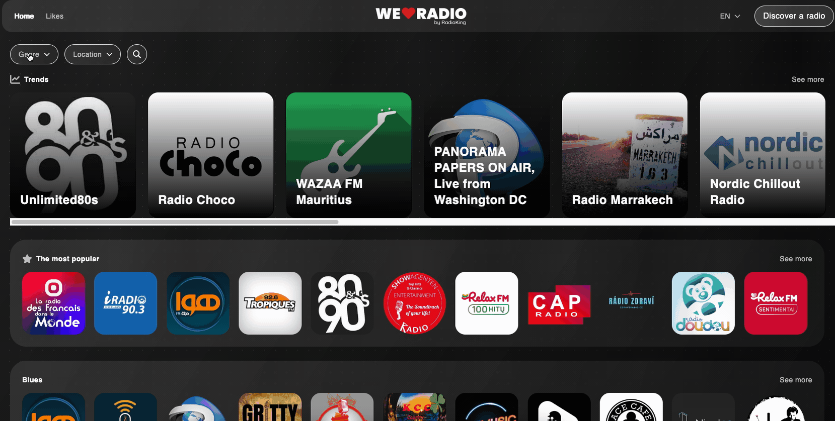 We Love Radio platform for listening to internet radio stations