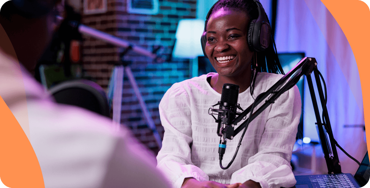 Woman with headphones and microphone