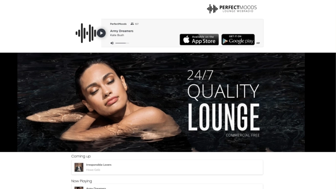 Perfect Moods radio website homepage